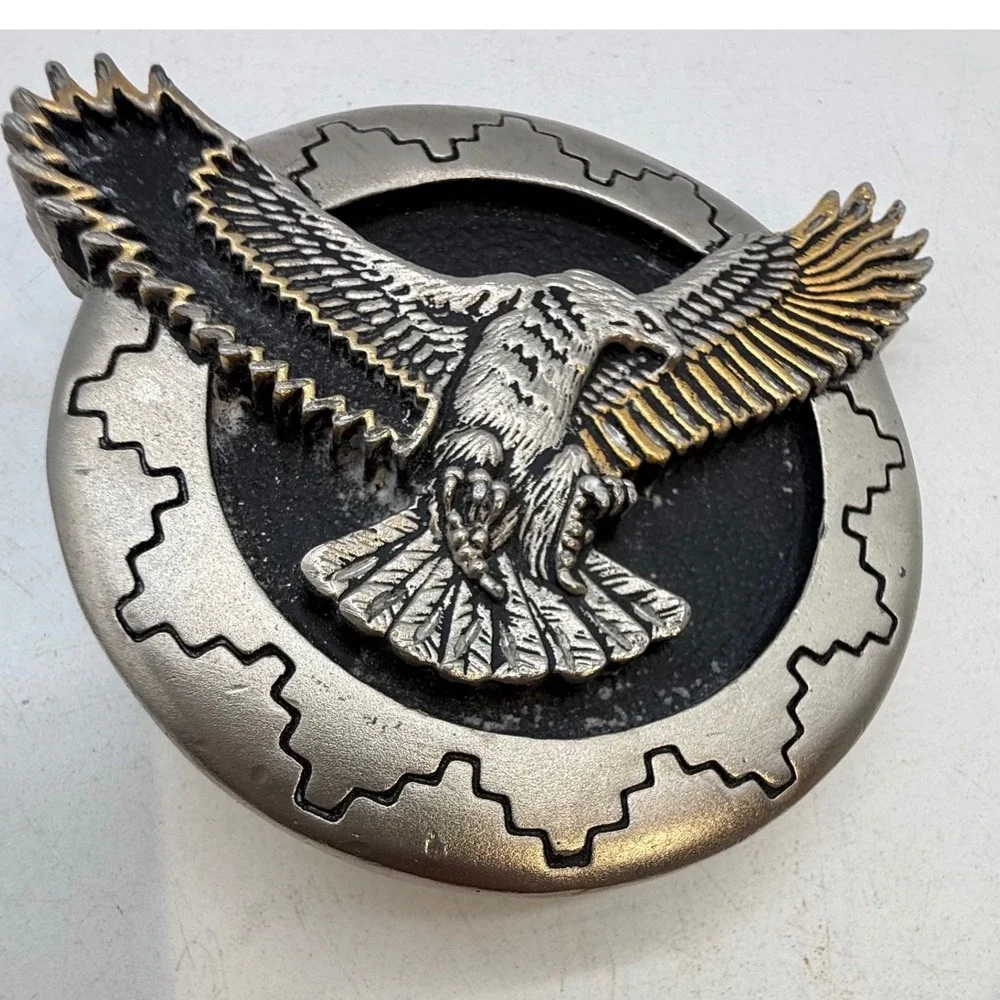 Vintage 1983 G&S Co Eagle Belt Buckle Pewter Gold Tone Biker Western USA Made